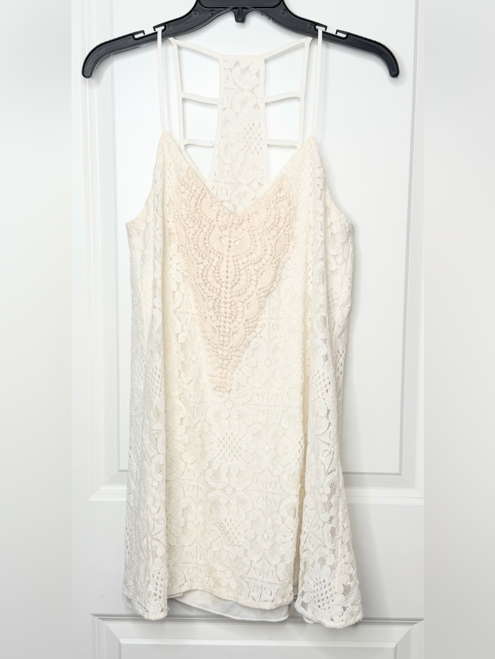 Speechless Ivory Lace Crochet Dress Medium Boho Sleeveless Strappy Back Lined